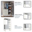 Ver imagem 6 de Closet Roupeiro para Quarto 182x103x44 com 3 Gavetas Cabideiro e 5 Prateleiras Estilo Industrial Cor