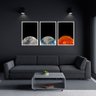 Conjunto Quadro Decorativo Terra, Lua e Sol 184x86 ( 3 Pecas 86x60 ), Moldura Caixa, Branca. Em MDF  - 1