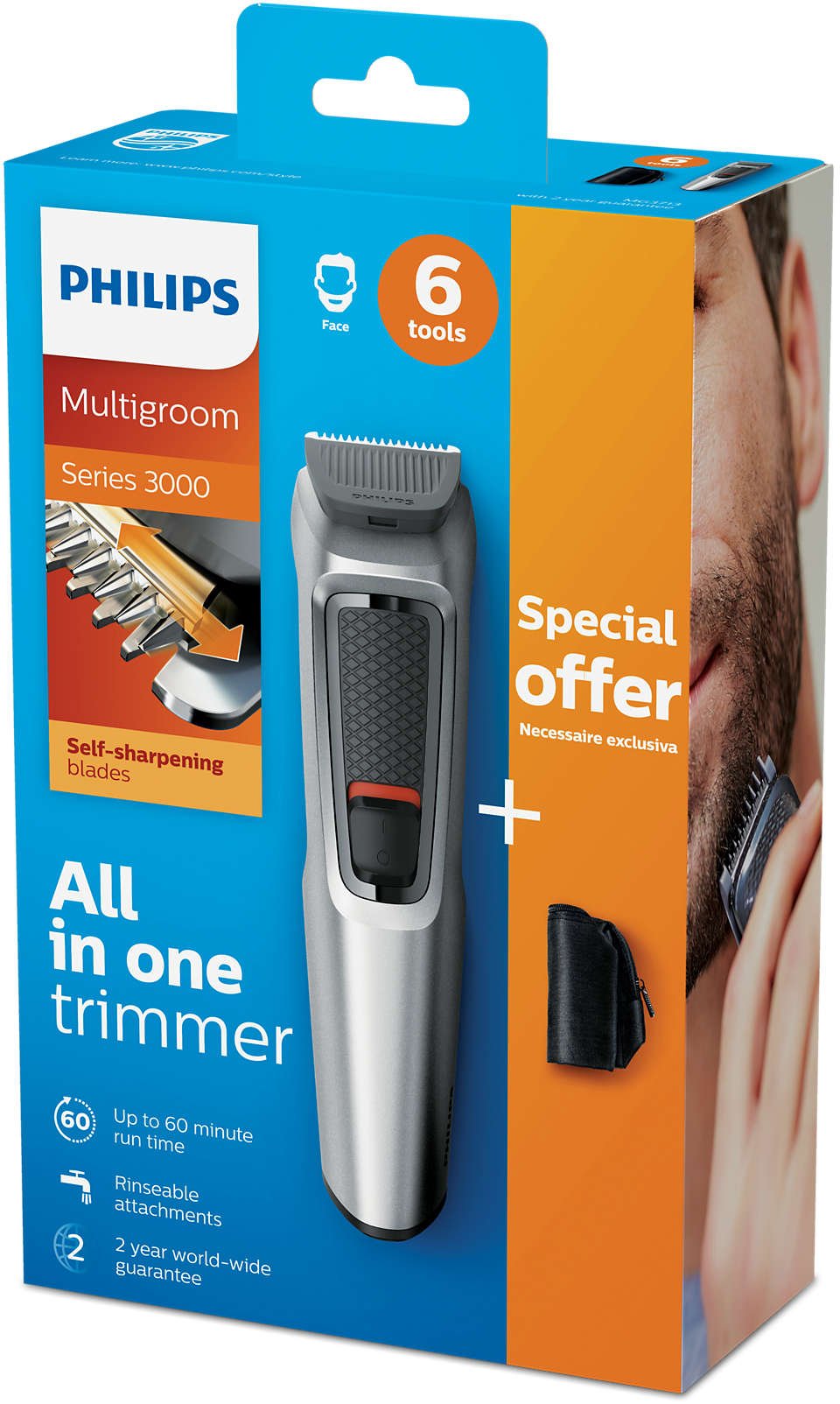 APARADOR DE PELOS MULTIFUNCIONAL PHILIPS MG3713 6 EM 1:Prata/Preto/Bivolt - 2