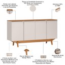 Ver imagem 5 de Aparador Buffet para Sala de Jantar 4 Portas 160cm Pés Retrô Albion N01 Cinamomo Off White - Lyam