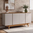 Ver imagem 1 de Aparador Buffet para Sala de Jantar 4 Portas 160cm Pés Retrô Albion N01 Cinamomo Off White - Lyam