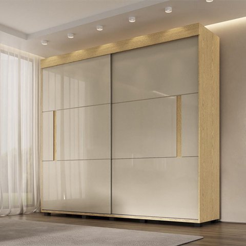 Roupeiro Napoli MDF 4 Gavetas 2 Portas Correr Carvalho Mel/Off White NAP124