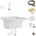 Ver imagem 1 de Tanque Lavanderia 22l Branco + Sifão Copo Sanfonado + Veda Rosca + Torneira Branca + Varal em Aço +
