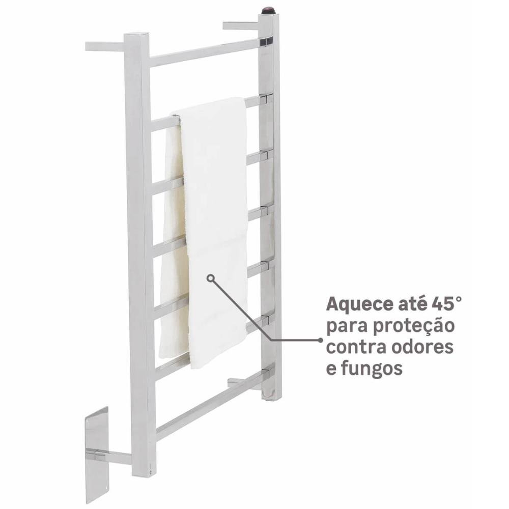 Toalheiro Térmico Quada Fio Oculto Bivolt Crismoe Secador de Toalhas Elétrico Aquecido Inox - 9