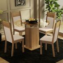 Ver imagem 1 de Conjunto Sala de Jantar Madesa Beta Mesa Tampo de Vidro Redondo 4 Cadeiras Rustic/Crema/Bege Cor:Rus
