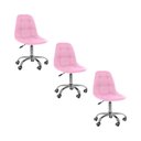 Ver imagem 1 de Kit 3 Cadeiras Office Eiffel Botonê Ajustável Base Giratória Revestimento PU Rosa