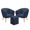 Ver imagem 1 de Kit 2 Poltronas Vênus Detalhada com Puff Izar Suede Azul Marinho Aradecor
