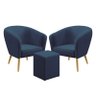 Kit 2 Poltronas Vênus Detalhada com Puff Izar Suede Azul Marinho Aradecor - 1
