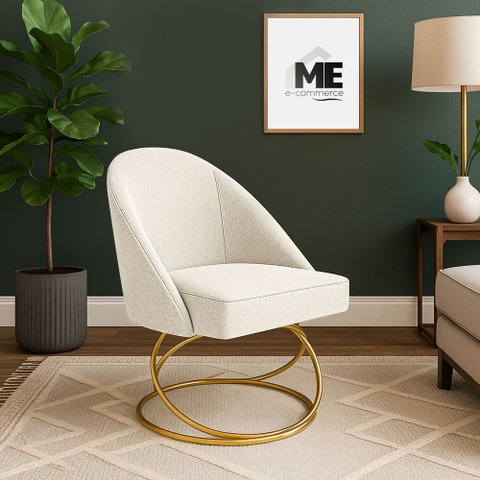 Cadeira Poltrona Lua Bouclê Base Luxo:bege