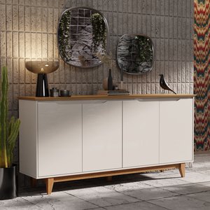 Buffet Aparador Off / Freijó para Sala de Jantar 4 Portas Pés em Madeira Maciça