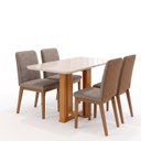 Ver imagem 2 de Conjunto Sala de Jantar Mesa Manu 120cm Tampo MDF e Vidro Canto Arredondado 4 Cadeiras Pietra