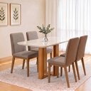Ver imagem 1 de Conjunto Sala de Jantar Mesa Manu 120cm Tampo MDF e Vidro Canto Arredondado 4 Cadeiras Pietra