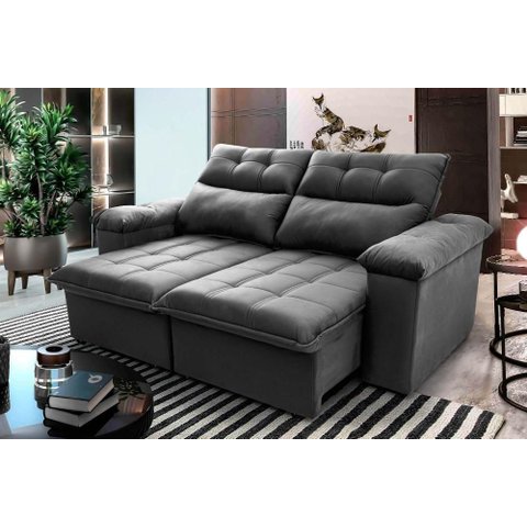 Sofá Retrátil/reclinável Verona 2,00m Suede Velut Cinza C/ Molas no Assento - King House