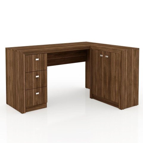 Mesa Para Home Office Com Gavetas E Nogal Tecno Mobili