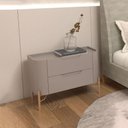 Ver imagem 1 de Mesa de Cabeceira Bend 2 Gavetas MDF Laqueado Grigio com Dourado Casa Lar Shop