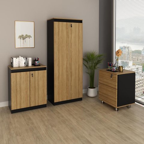 Conjunto com Armario, Balcão e Gaveteiro Ame/pt - Tecno