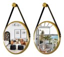 Ver imagem 1 de Kit 2 Espelhos Redondo Adnet Alça 60cm Suporte Premium Luxo - Dourado Alça Preta