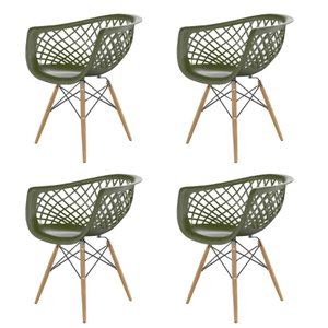 Kit com 4 Cadeiras Web com Pés de Madeira Verde Militar