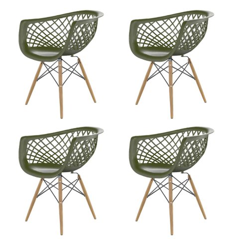 Kit com 4 Cadeiras Web com Pés de Madeira Verde Militar