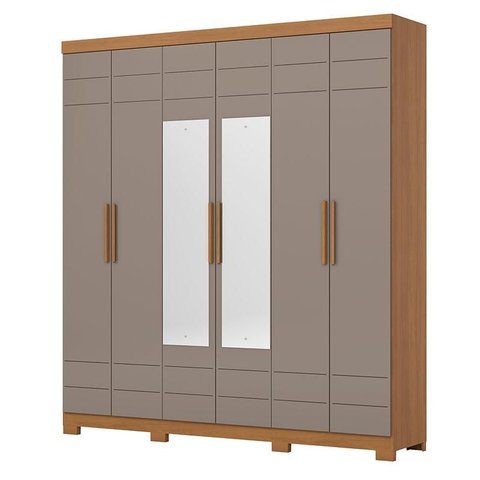 Guarda Roupa Casal 6 Portas com 2 Espelhos 2 Gavetas Flora D215 Cinamomo Avelã - Henn