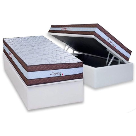 Cama Box Baú Solteiro: Colchão Molas Ensacadas Paropas Legacy White + Base Crc Linhão White (