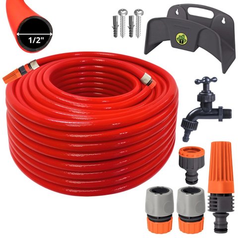 Mangueira Jardim 25m + Esguicho C/ Jato Regulável + Engate Rápido 1/2" + Bico Torneira + Torneira +