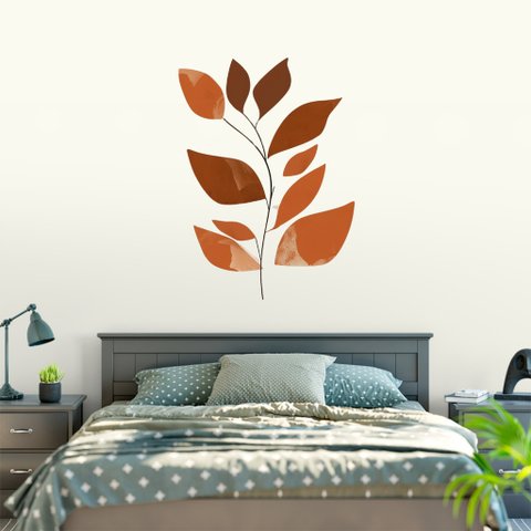 Adesivo de Parede Flor Ramo Tons Terrosos Laranja Queimado Decorativo