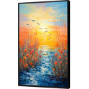 Ver imagem 1 de Quadro Decorativo Abstrato Canvas com Moldura Filete Flores Lago Peixes Gg