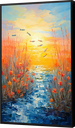 Ver imagem 1 de Quadro Decorativo Abstrato Canvas com Moldura Filete Flores Lago Peixes Gg