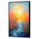 Ver imagem 2 de Quadro Decorativo Abstrato Canvas com Moldura Filete Flores Lago Peixes Gg