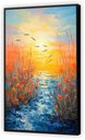 Ver imagem 2 de Quadro Decorativo Abstrato Canvas com Moldura Filete Flores Lago Peixes Gg