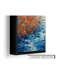 Quadro Decorativo Abstrato Canvas com Moldura Filete Flores Lago Peixes Gg - 3