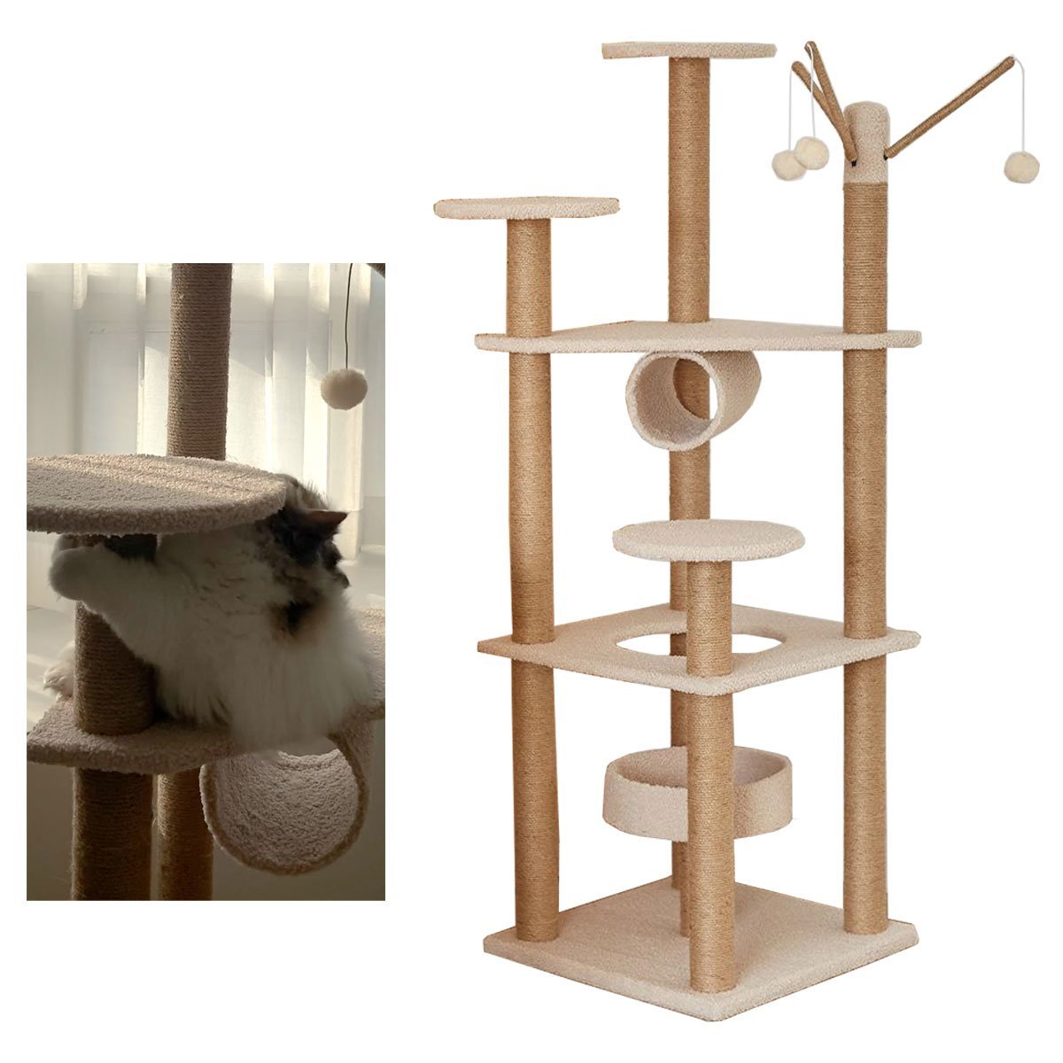 Arranhador de Gato Felino Torre 5 Andares Pet Tunel Brinquedo Escalada Animal de Estimaçao Aconchega