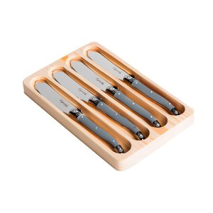 Conjunto de 4 Facas para Manteiga Laguiole La Tour Luxo com Bandeja de Madeira- Cinza