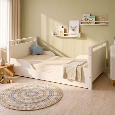 Cama Infantil Montessoriana Baixa com Colchão Estrutura MDF Branco Ortobom