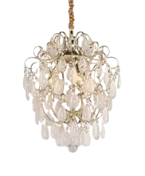 Lustre/Pendente Kroon Ø35x45Cm Metal Ouro Italiano Com Cristais K9 Branco Fosco 03 Lâmpadas E14 Tupi - 1