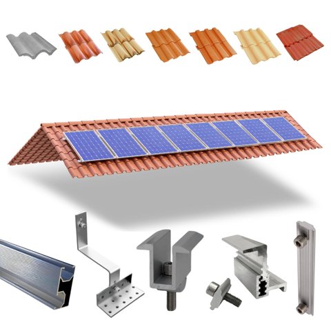 Kit Estrutura Fixador Linha C 1,20m para 08 Placas Painel Solar Alumínio e Inox | Telha Cerâmica Cim