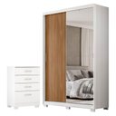 Ver imagem 1 de Guarda Roupa Casal Riva Branco Amêndola Touch Flex com Espelho e Pés e Cômoda Astral 4 Gavetas