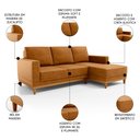 Ver imagem 3 de Sofá 3 Lugares 200cm Living com Chaise Direito Kayrós D05 Sintético Whisky - Mpozenato
