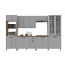 Ver imagem 2 de Cozinha Modulada 6 Peças Torre Quente Cristaleira com Vidro 2 Aéreos 2 Balcão com Tampo 100% MDF Bari Cinza/Titanio Fosco