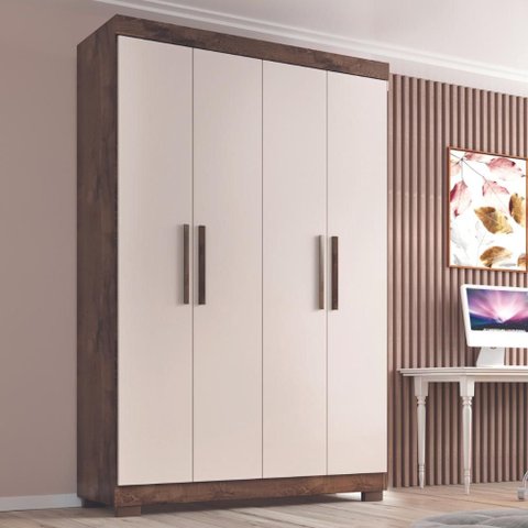 Guarda-Roupa Solteiro Lisboa 4 Portas 2 Gavetas com Pés