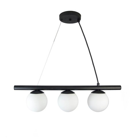 Lustre Pendente Figo Preto - 3 Globos Esfera de Vidro Branco - 3-2620-3-br