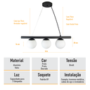 Ver imagem 5 de Lustre Pendente Figo Preto - 3 Globos Esfera de Vidro Branco - 3-2620-3-br
