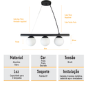 Ver imagem 5 de Lustre Pendente Figo Preto - 3 Globos Esfera de Vidro Branco - 3-2620-3-br