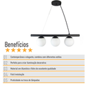 Ver imagem 6 de Lustre Pendente Figo Preto - 3 Globos Esfera de Vidro Branco - 3-2620-3-br