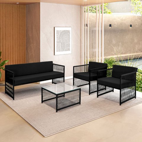 Conjunto para Área Externa de Fibra Sintética - 02 Poltronas Namoradeira Mesa de Centro Santiago