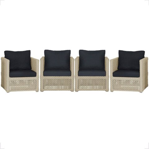 4 Poltronas Madri Alumínio Corda Náutica Estofado 12 Trama Original