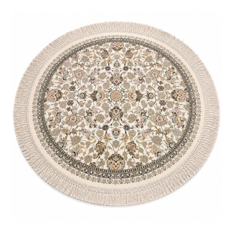 Tapete Redondo Persa Bege 150x150cm Antialérgico com Antiderrapante para Sala e Quarto