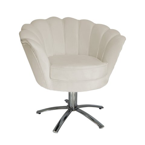 Poltrona Decorativa Pétala Base Giratória Metal Couro Bege Mz Decor
