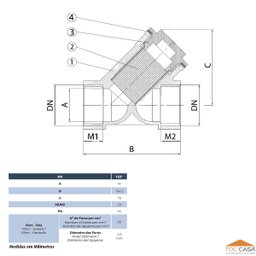 Filtro Tipo Y Industrial de 1.1/2 de Latão Forjado com Tela em Aço Inox Alta Durabilidade Ivm Italy - 3